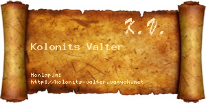 Kolonits Valter névjegykártya